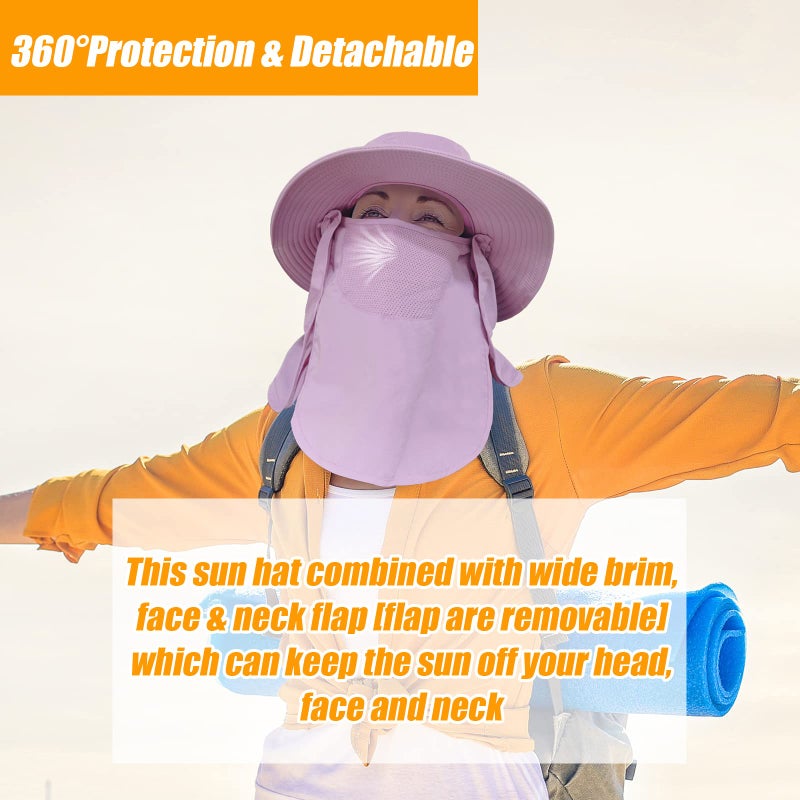 Outrip Fishing Hat for Men & Women, Outdoor UV Sun Protection Wide Brim Hat with Face Cover & Neck Flap Purple - Image 4
